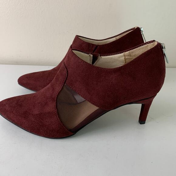 LifeStride Size 8W Annette Pointed Toe Kitten Heel Shooties Burgundy Faux Suede - Picture 2 of 15
